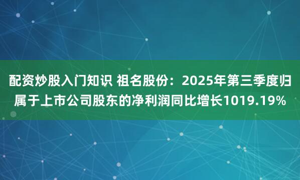 配资炒股入门知识 祖名股份：2025年第三季度归属于上市公司股东的净利润同比增长1019.19%